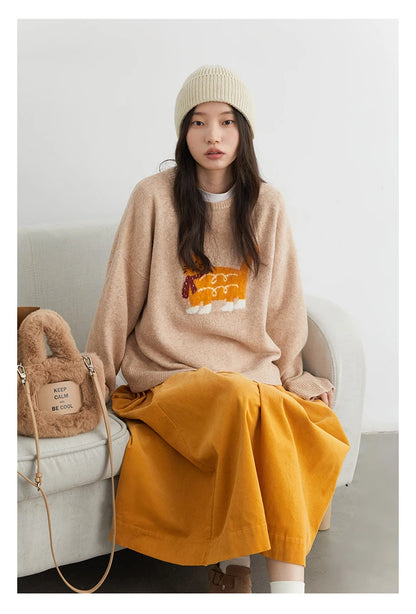 CHIC VEN New Women Sweaters Loose Casual O Neck Cartoon Cat Female Knitted Jumpers Pullovers for Girl Autumn Winter 2025