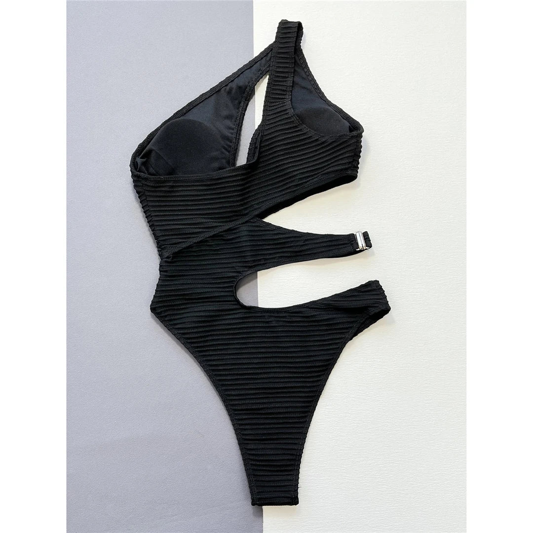 Asymmetric Cut Out One Shoulder Women Swimwear One Piece Swimsuit Female High Leg Cut Monokini Bather Bathing Suit Swim V5689