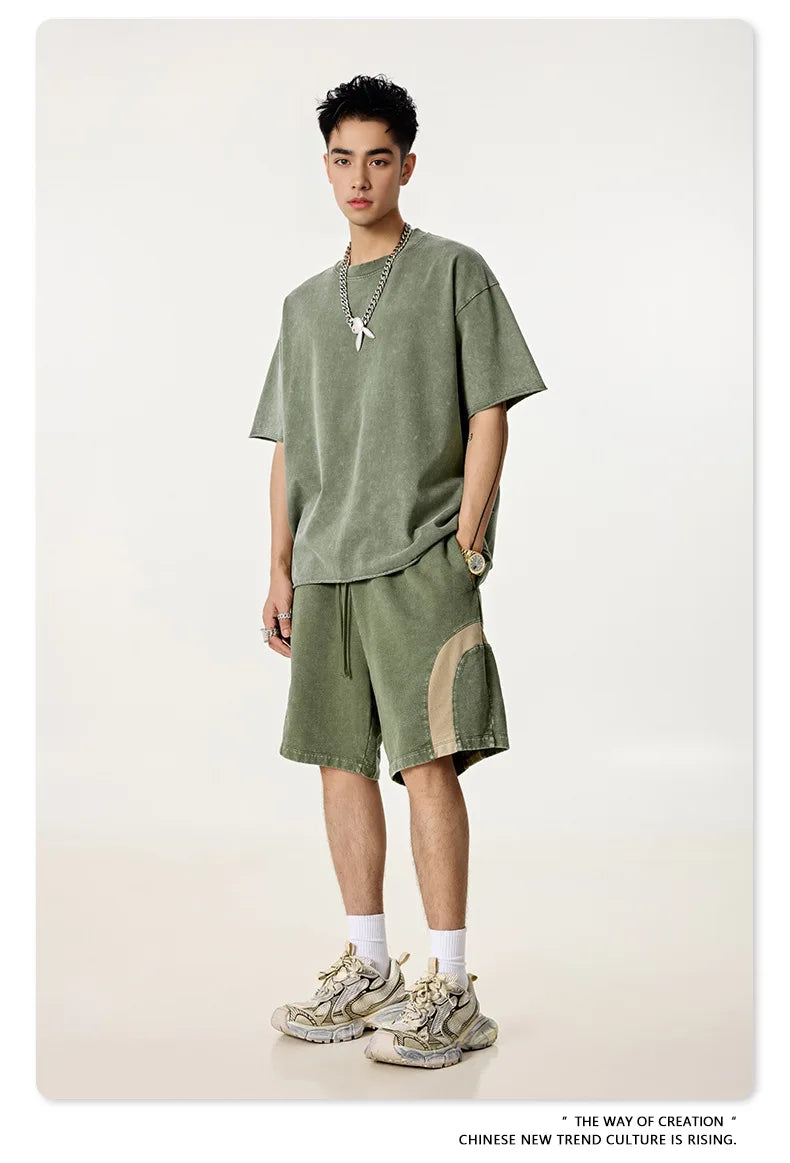 Customized LOGO men's summer European and American hip-hop style splicing contrasting shorts loose straight five-point pants