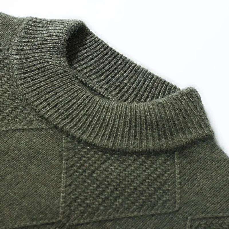 Autumn Winter New Style 100% Goat Cashmere Men's Mock Neck Diamond Knitted Base Shirt Casual Business Top Fashionable Knitwear
