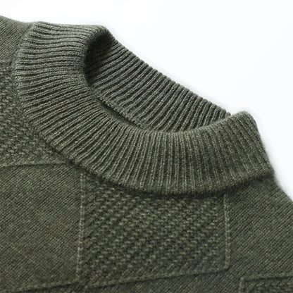 Autumn Winter New Style 100% Goat Cashmere Men's Mock Neck Diamond Knitted Base Shirt Casual Business Top Fashionable Knitwear