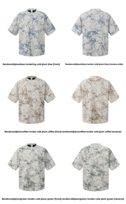 Custom LOGO Men's Women's 200G Rendering Hanmei Blended Burnt Flower Cotton Polyester Short Sleeve T-Shirt Casual Couple Top