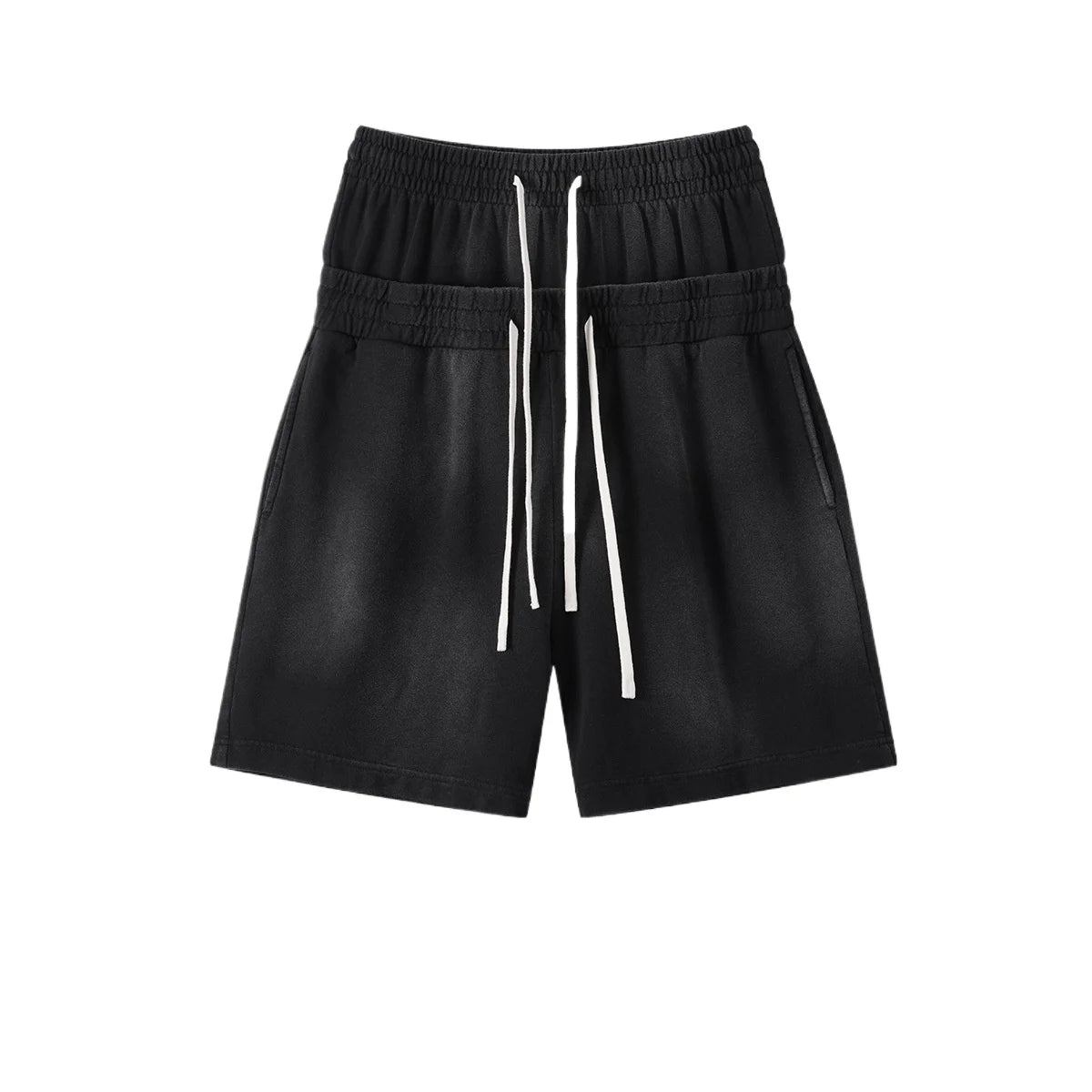 Custom LOGO men's 320G heavy 100% washed and old double waist high waist medium pants loose casual sports five-point shorts