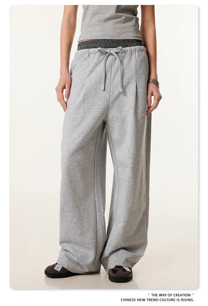 Custom LOGO Men's 2025 Summer 280G American Neutral Wind Splicing Double Waist Wide Leg Pants Sports Straight Couple Sweatpants