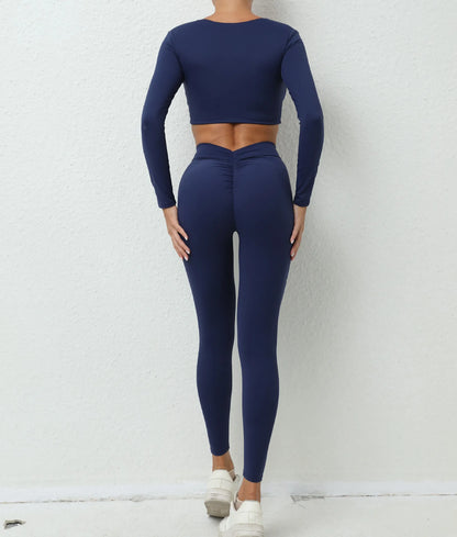 Yoga Set Women Clothes Workout Set 2 Pieces Sportswear Gym Clothing Fitness Long Sleeve Crop Top High Waist Leggings Sports Suit