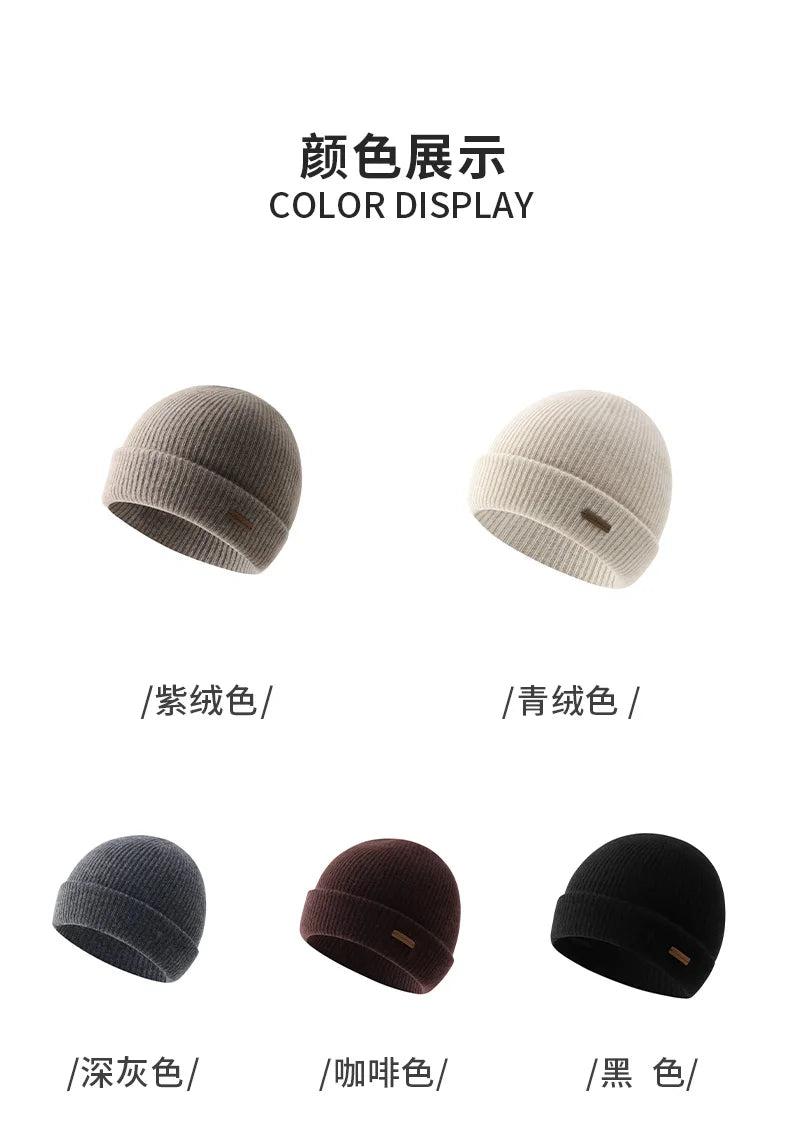 DjzDsm High Quality 100% Cashmere Knitted Hat for Men Casual Beanie Hat Thicken Cap Winter Soft Warm Cashmere Caps