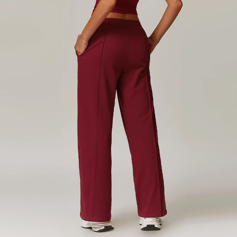 Hearuisavy Winter Pocket High Waist Jogger Sports Pants Female Fitness Gym Pants Casual Loose Sweatpants Wide Leg Trousers