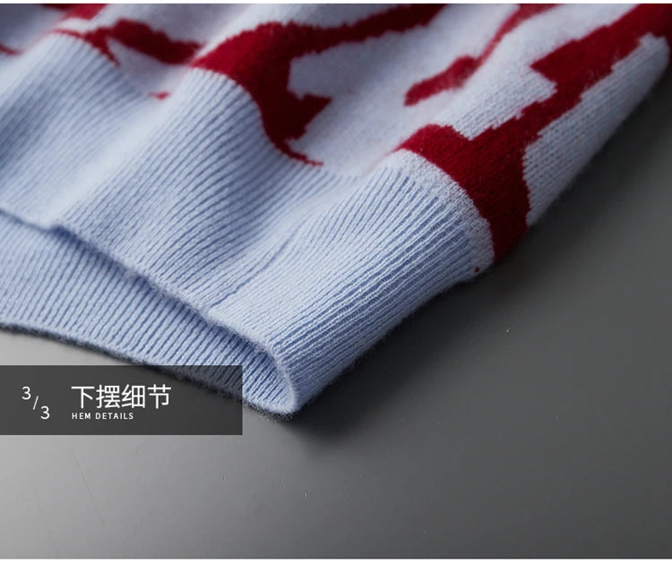 New Men's Sweater 100% Cashmere Autumn Winter Fashion Knitted Jacquard Pullover Color blocked O-Neck Thickened Men's Wear Top