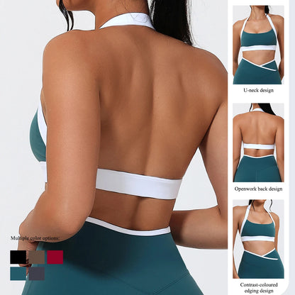Ctenkevet Women's Color Clash Crop Top Quick-Dry Gym Bra Female Sleeveless Backless Sports Underwear for Outdoor Running CropTop