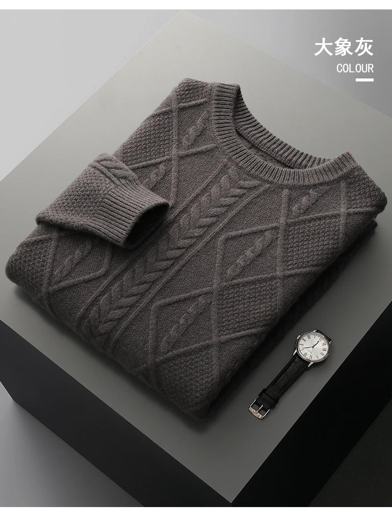 100% Pure Merino Wool Pullover 2025 Autumn/Winter New Men's Round Neck Business Casual Cashmere Sweater Loose Solid Color Tops