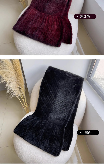 New mink woven women's scarf autumn and winter twill shawl warm herringbone scarfs fur Knitting high quality fishtail Scarves