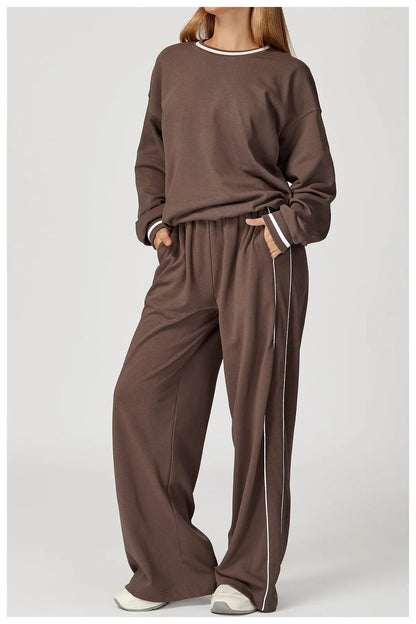 Custom LOGO women's new casual sweater wide-leg trousers comfortable outdoor fashion sports jogging shorts cycling two-piece set