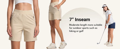 TACVASEN Women's High Waisted Hiking Golf Shorts with 4 Pockets 7" Lightweight Stretchy Athletic Running Summer Shorts Quick Dry