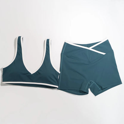New Summer Women's Fashion Yoga Sports Bra Set (2-Piece) with Fitness Yoga Outfit Color-Blocked Fitness Two-Piece Set Female