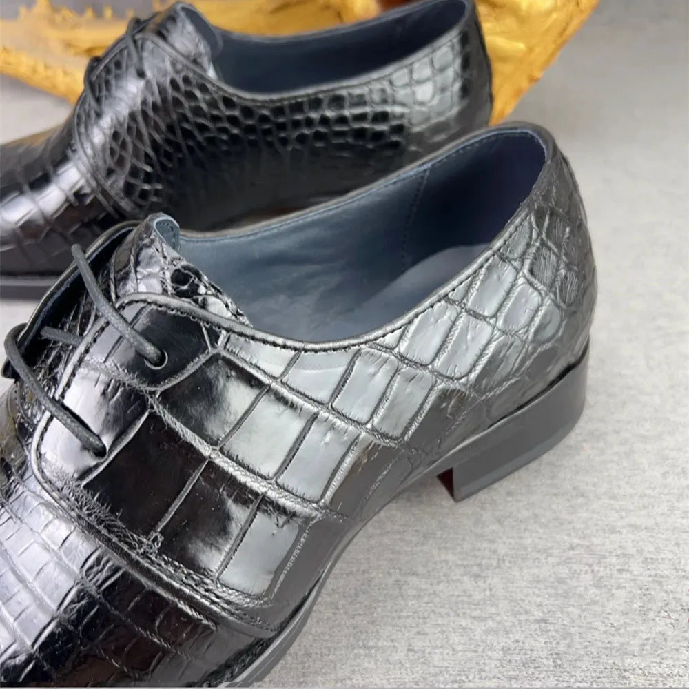 Authentic crocodile leather men's leather shoes business British high-end real crocodile leather men's square toe formal shoes