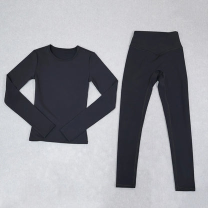 Summer Women Quick-Dry Two-Piece Yoga Set: A long-sleeve top and leggings set for fitness and sports perfect for running cycling