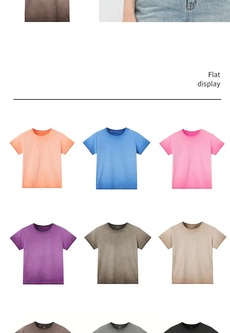 Female 240GSM Gradient Washed Custom LOGO Solid Slim  T-Shirt Soft Cotton Streetwear Casual Short Sleeve Cool Retro For Women