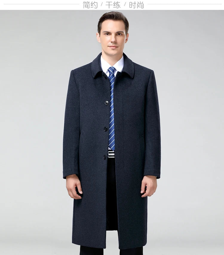 100% Cashmere Jacket Men Casual Business Men's Winter Coats Polo Collar Single Breasted Windbreaker Coat Casaco Masculino
