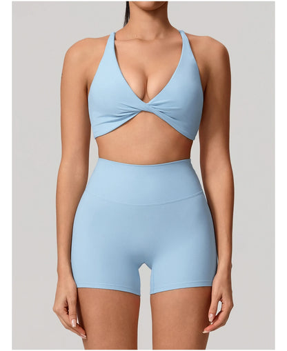 New Summer 2Pcs Women's Quick-Dry Sports Set V-Shaped Bra Female Sleeveless Yoga Outfit Gym Two-Piece Woman Sport Clothes