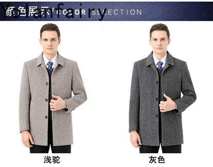YOLANFAIRY 100% Cashmere Jacket for Men 2025 Autumn Winter Mid-length Wool Coats Man Clothing Casual Business Men's Woolen Coat