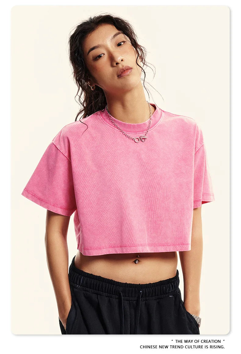 Custom LOGO women's 230G spring summer  open-button top Spice Girl loose short sports cotton polyester short-sleeved t-shirt