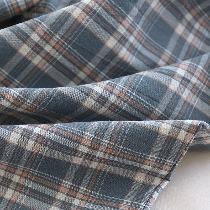 2026 New Spring and Autumn Men's Sleeper Pants 100% Cotton Gauze Japanese Checkered Pants Elastic Waist Home Pants Sleepwear