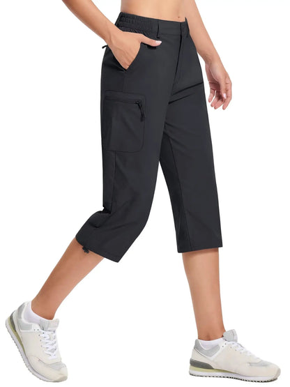 TACVASEN Summer Quick Dry Hiking Capri Shorts Womens Athletic Cargo Shorts 3/4 Below Knee Length Outdoor Riding Nylon Shorts