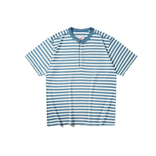 American Retro Sea Soul Shirt 270g Heavy Cotton T-shirt Men's Casual Round Neck Short Sleeve T-shirt Striped Base T-shirt