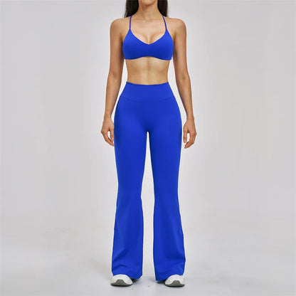 TRY TO BN Women's Tracksuit 2 Pieces Yoga Set Back Y Bra High Waist Leggings Flare Fitness Sportwear Workout Running Gym Clothes
