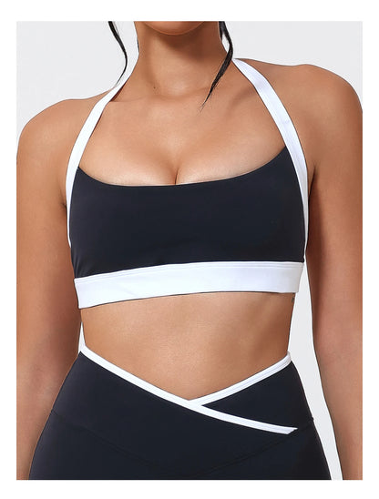Ctenkevet Women's Color Clash Crop Top Quick-Dry Gym Bra Female Sleeveless Backless Sports Underwear for Outdoor Running CropTop
