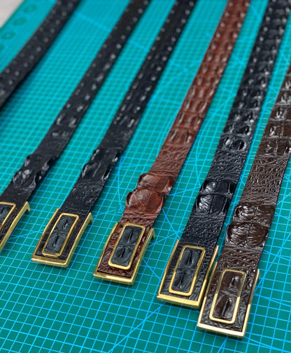 Genuine luxury brand men's belt made of real crocodile leather, featuring a retro-casual buckle, perfect for pairing with jeans.