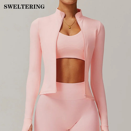 Yoga Shirts For Women Zipper Long Sleeve Fitness Jacket Running Gym Clothes Workout Dry Fit Breathable High Elastic Sports Top
