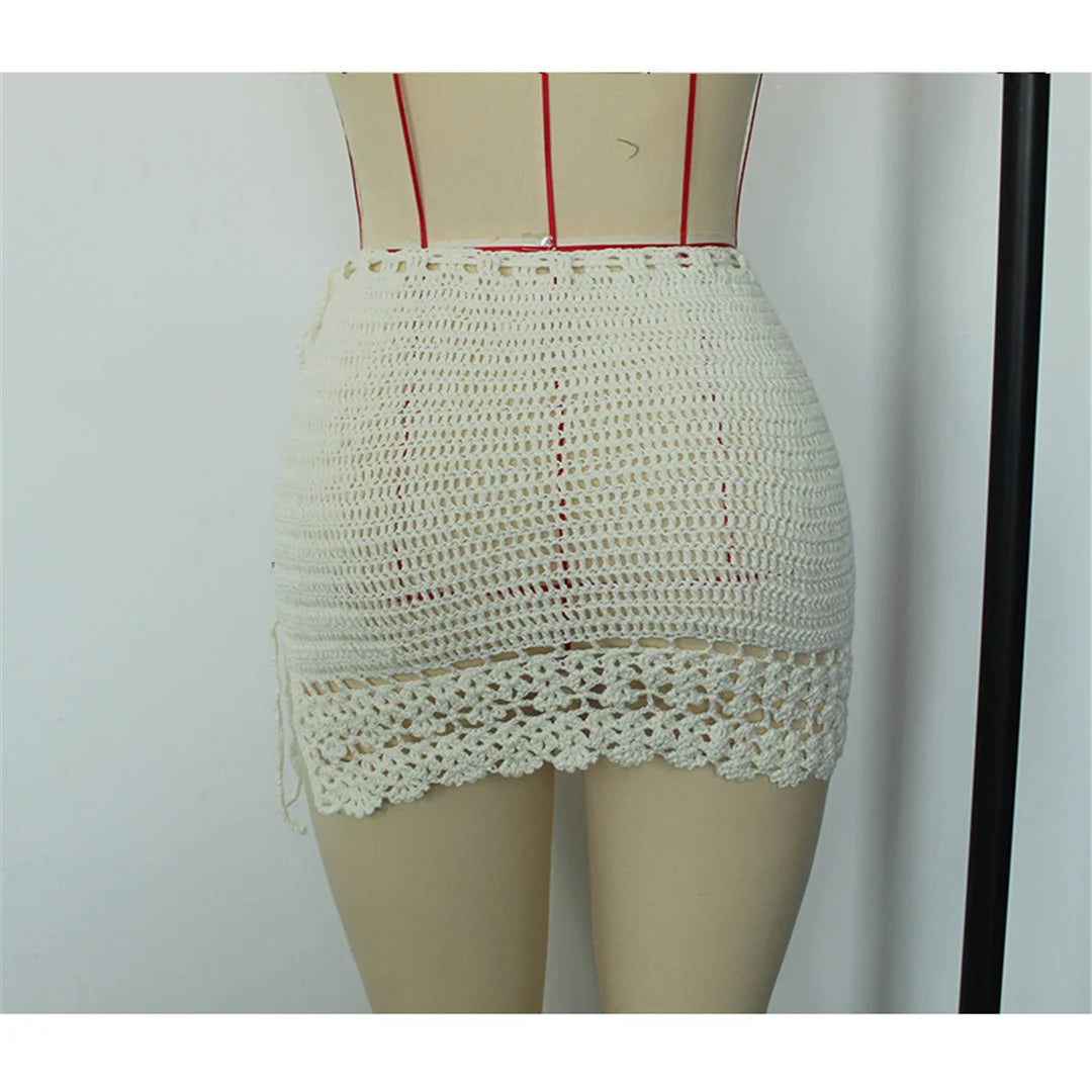 2026 Hollow Out Skirt Sarong Crochet Knitted Tunic Beach Cover Up Cover-ups Beach Dress Beach Wear Beachwear Female Women V8074