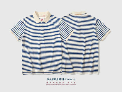 Summer Men's T-shirt, Sea Soul Polo Shirt, Short Sleeved Men's Cotton Loose Casual Striped T-shirt, Fashionable Men's Clothing
