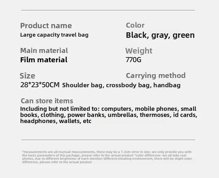 Custom Large Capacity Travel bag Totes Waterproof Crossbody Bag Man  Leather Travel Bag Handheld Bag print logo Business Handbag