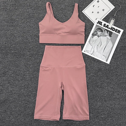 SOISOU Nylon Short Sets Womens Clothing Sports Bra Cycling Shorts Workout Set Women's Tracksuit Gym Yoga Sexy Outfit Women 2023