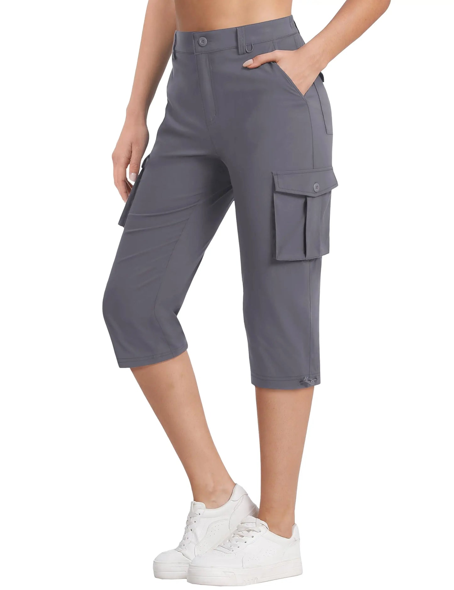 TACVASEN Summer Quick Dry Cargo Capri Pants Womens Outdoor Hiking Knee Length Joggers Lightweight Waterproof Shorts 6 Pockets