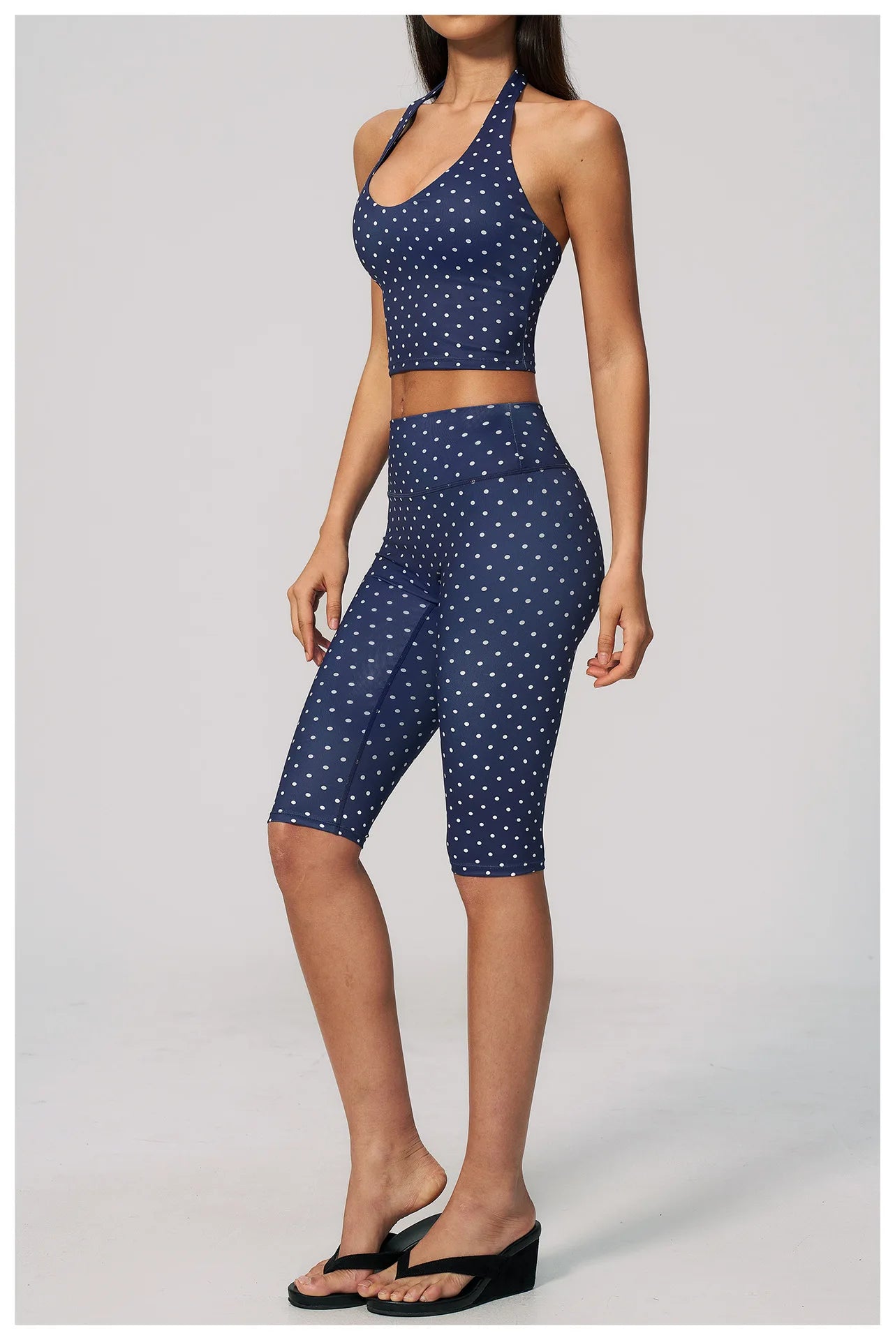 Custom LOGO women's new yoga clothes polka dot printing deep V high elastic three-dimensional fitness two-piece set