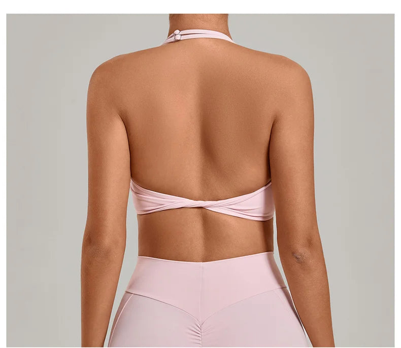 TRY TO BN Yoga Sports Bra Women's Zipper Halter Neck Naked Feeling Backless Underwear Fitness Tops Workout Running Gym Clothing