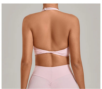 TRY TO BN Yoga Sports Bra Women's Zipper Halter Neck Naked Feeling Backless Underwear Fitness Tops Workout Running Gym Clothing