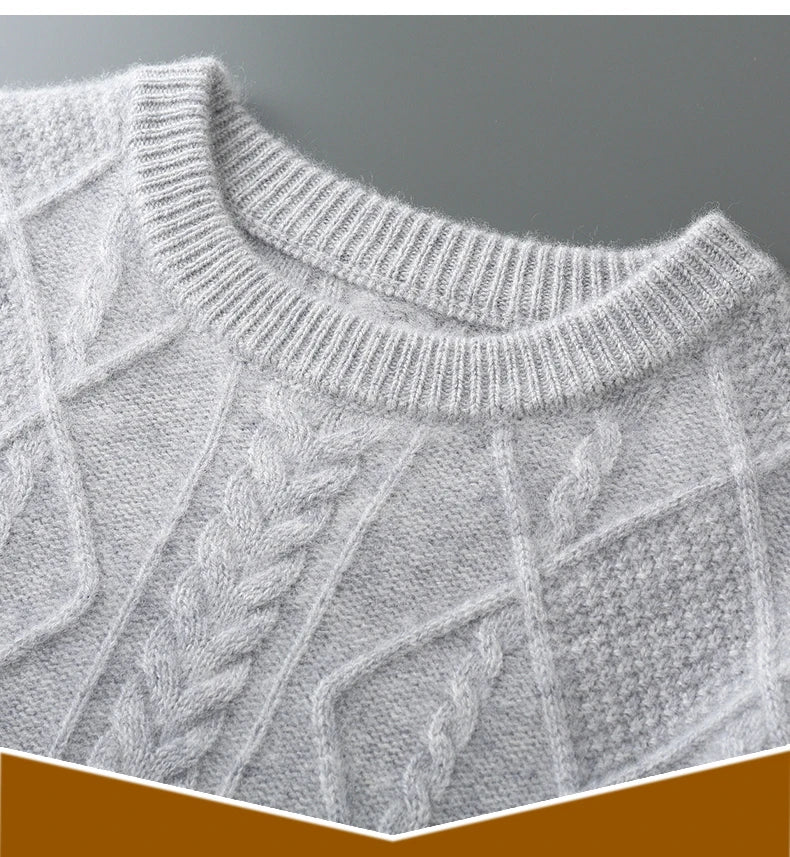 100% Pure Merino Wool Pullover 2025 Autumn/Winter New Men's Round Neck Business Casual Cashmere Sweater Loose Solid Color Tops
