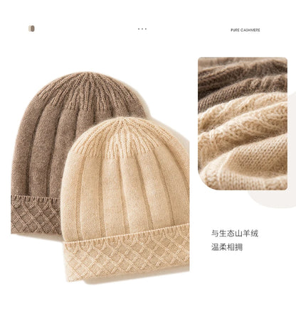 Thickened Outdoor Hat Autumn And Winter Men's And Women's Pullover 100%cashmere Hat With Groove Strip Casual And Warm Woolen Hat