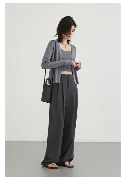 CHIC VEN Women Pants New Casual High Waisted Female Pleated Trousers Drooping Wide Leg Long Pant Office Lady Spring Summer 2025