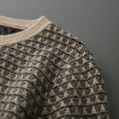 Men's Jacquard Striped 100% Pure Cashmere Pullover Sweater Autumn and Winter Thick base Sweater Casual Warm Clothing Men's Tops