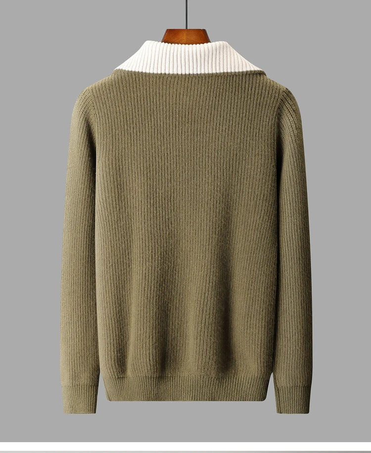 High Quality Men 100% Wool Sweater Turn Down Collar Zippers Pullover 2025 Autumn/Winter Thickened Soft Warm Knitwear Jumper Tops