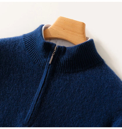 High-end 100% Cashmere Pullover for Men Mock Collar Thick Sweater Autumn Winter Knitted Jumper Warm Clothing Smart Casual Top