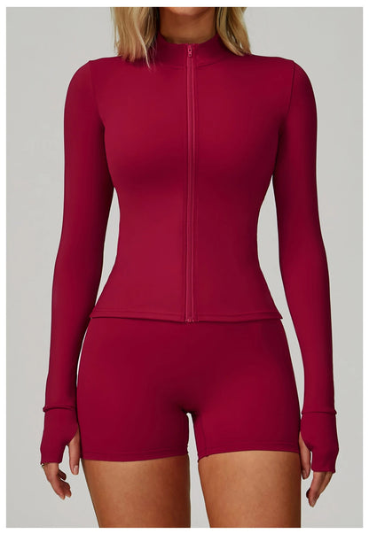 Yoga Shirts For Women Zipper Long Sleeve Fitness Jacket Running Gym Clothes Workout Dry Fit Breathable High Elastic Sports Top