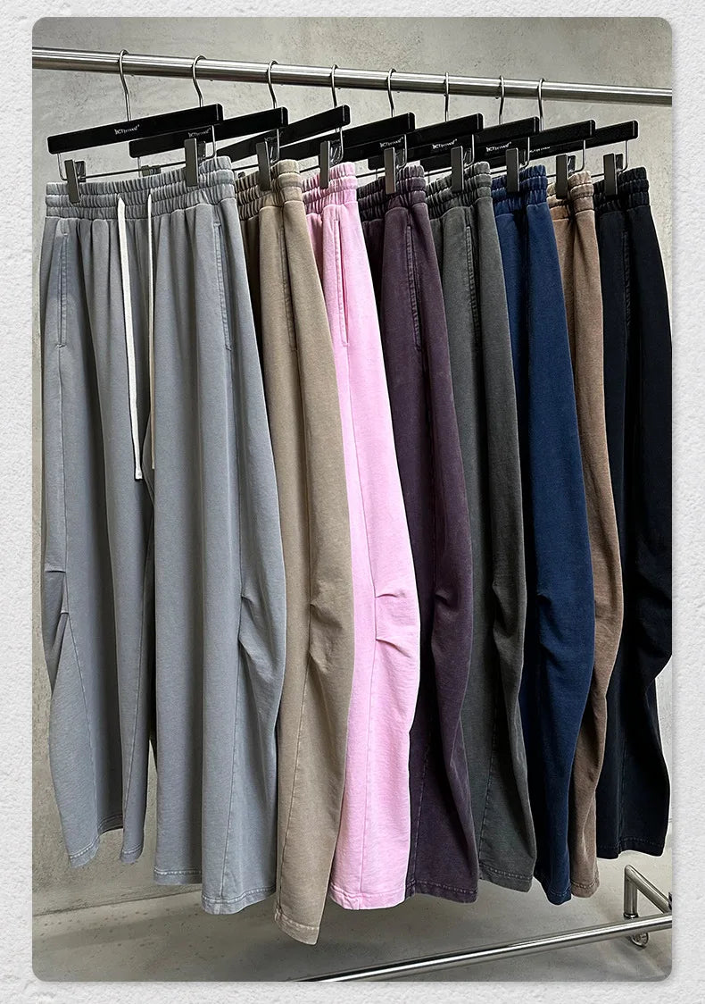 Custom LOGO Men's 320G retro fried snowflake 100% cotton high street scimitar straight tube old loose straight trousers