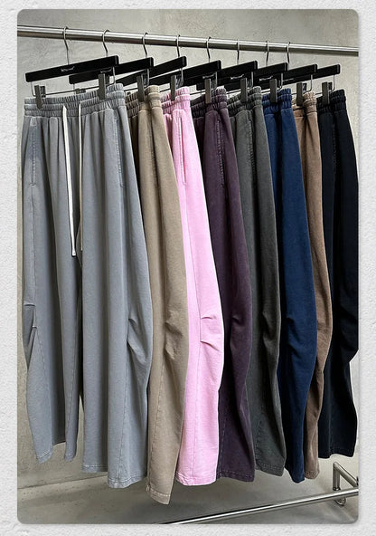 Custom LOGO Men's 320G retro fried snowflake 100% cotton high street scimitar straight tube old loose straight trousers