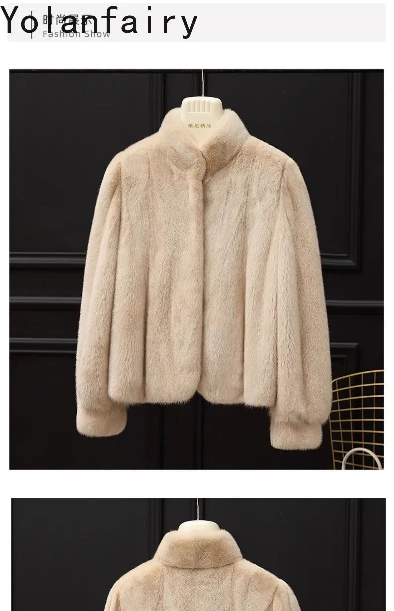 YOLANFAIRY Whole Mink Real Fur Coat Woman Luxury 2025 Winter Stand Collar Natural Mink Fur Jacket Short Black Fur Coats Casacos
